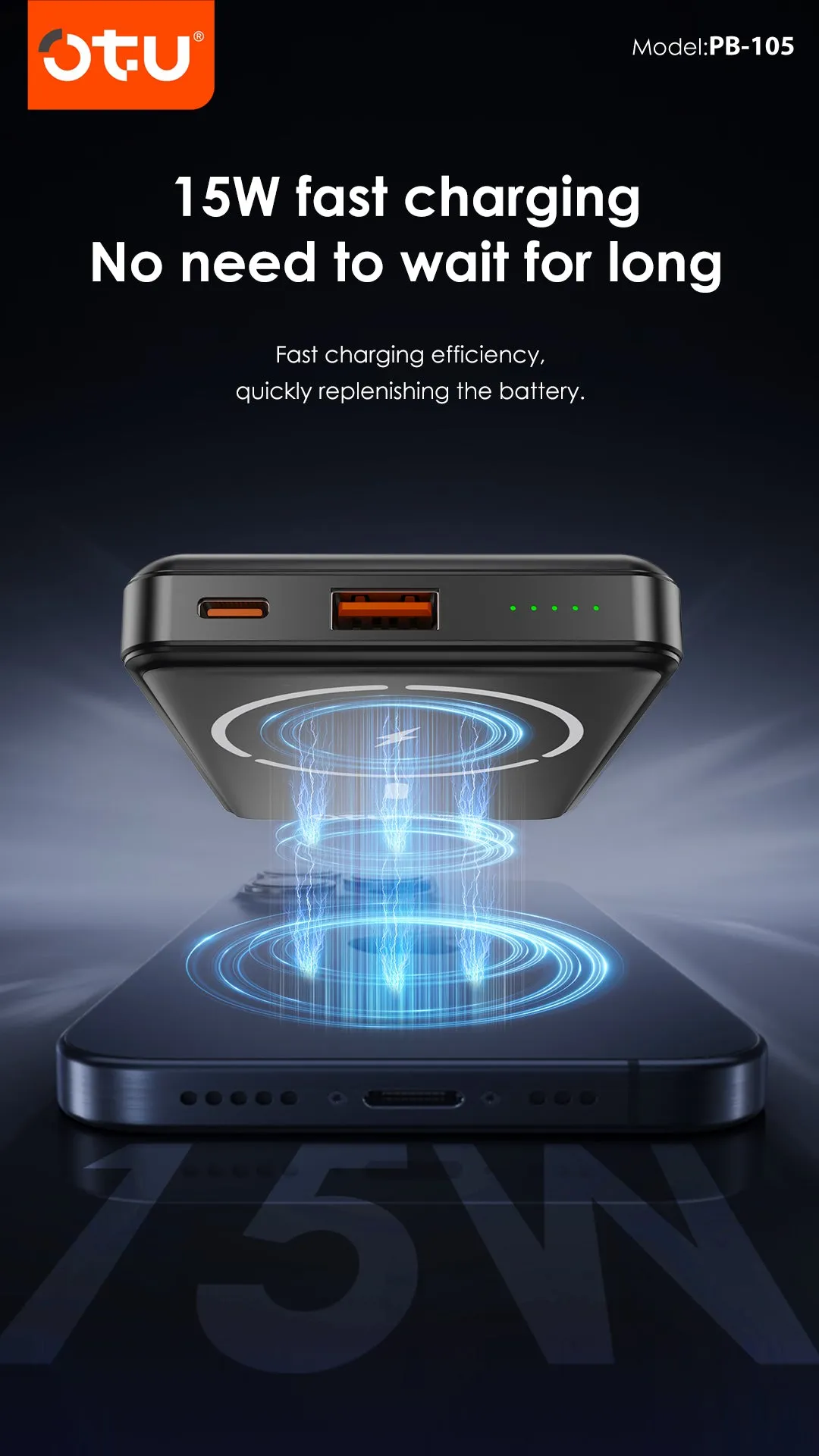 Повербанк с беспроводной зарядкой OTU PB-105 (10000 mAh), 15W MagSafe Wireless / 20W USB-C Power Bank