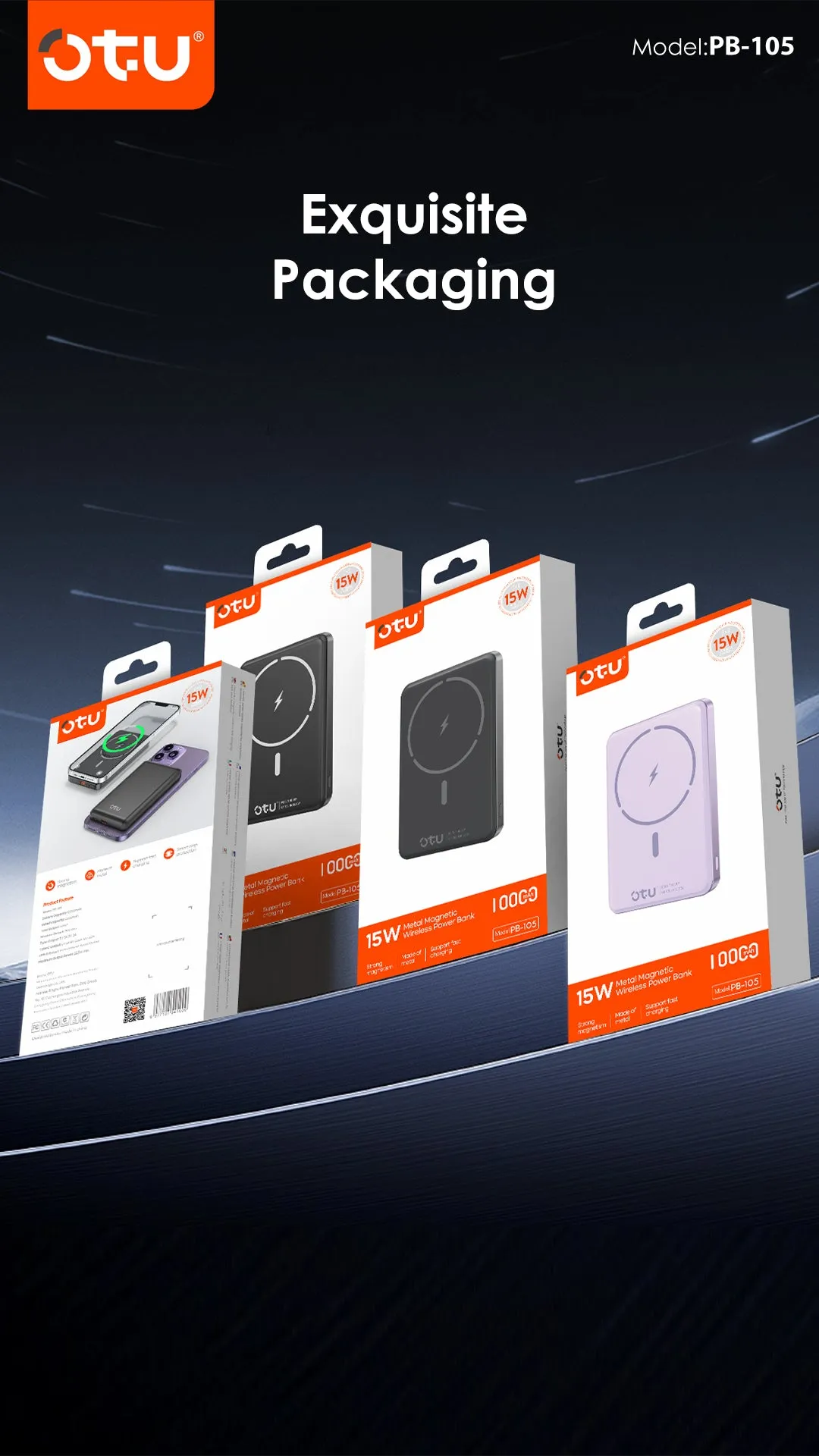 Повербанк с беспроводной зарядкой OTU PB-105 (10000 mAh), 15W MagSafe Wireless / 20W USB-C Power Bank