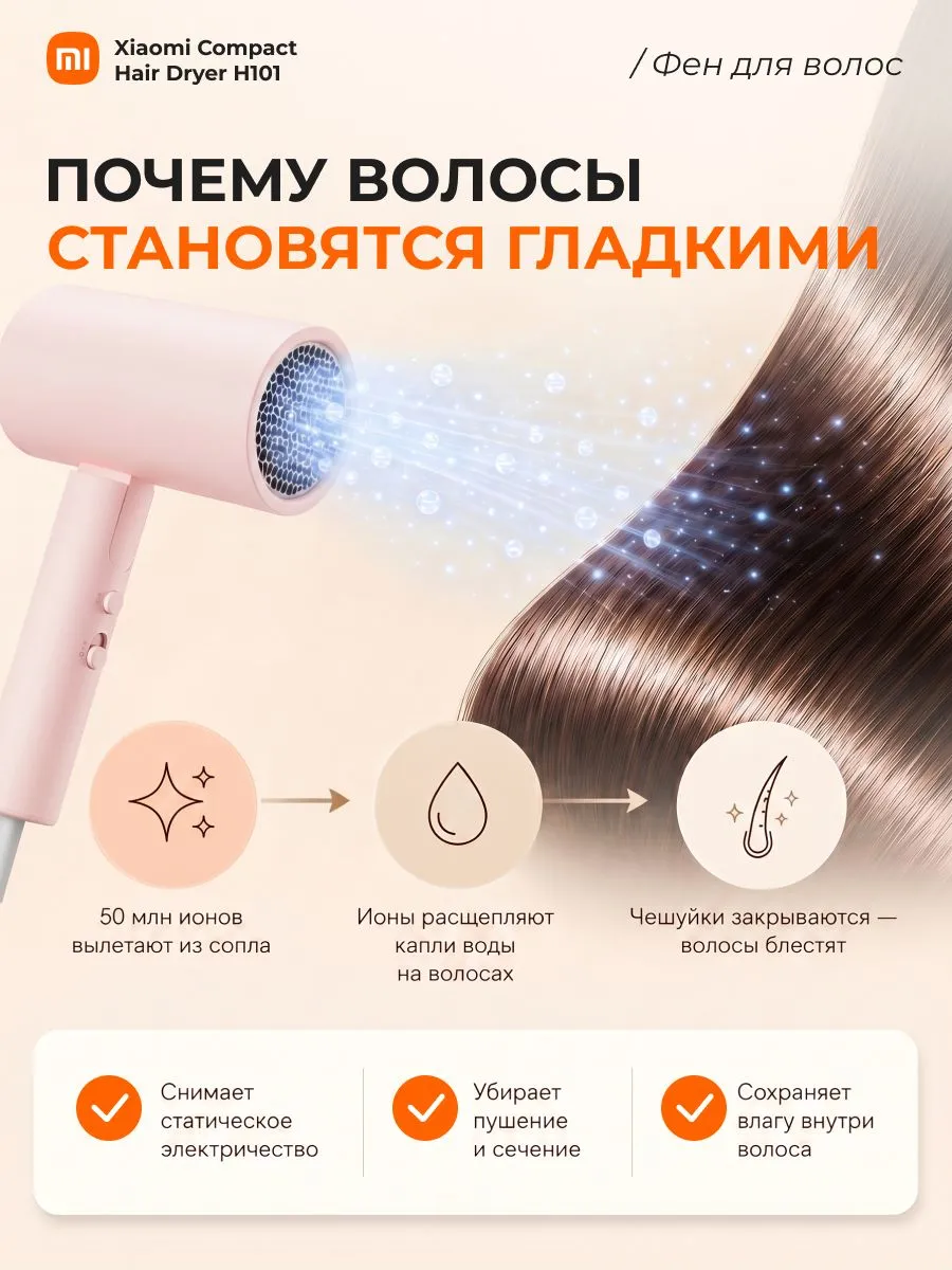 Фен Xiaomi Mijia Negative Ion Hair Dryer H101 (CMJ04LXP) Розовый