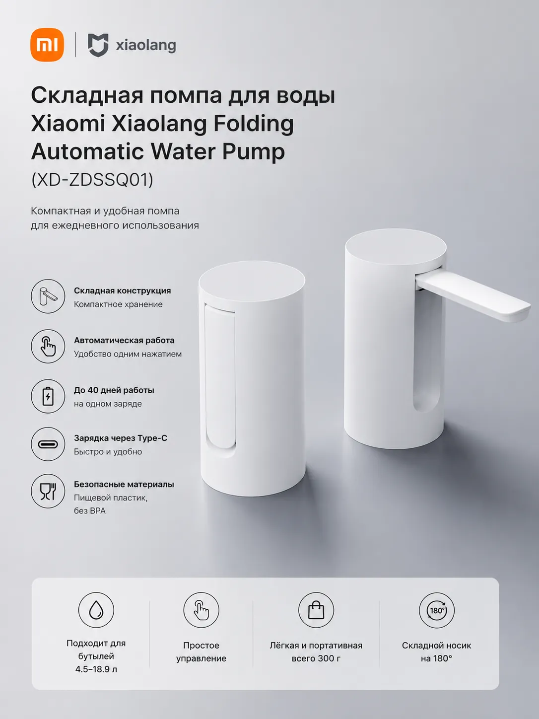 Автоматическая складная помпа для воды Xiaomi Xiaolang Folding Automatic Water Pump (XD-ZDSSQ01)