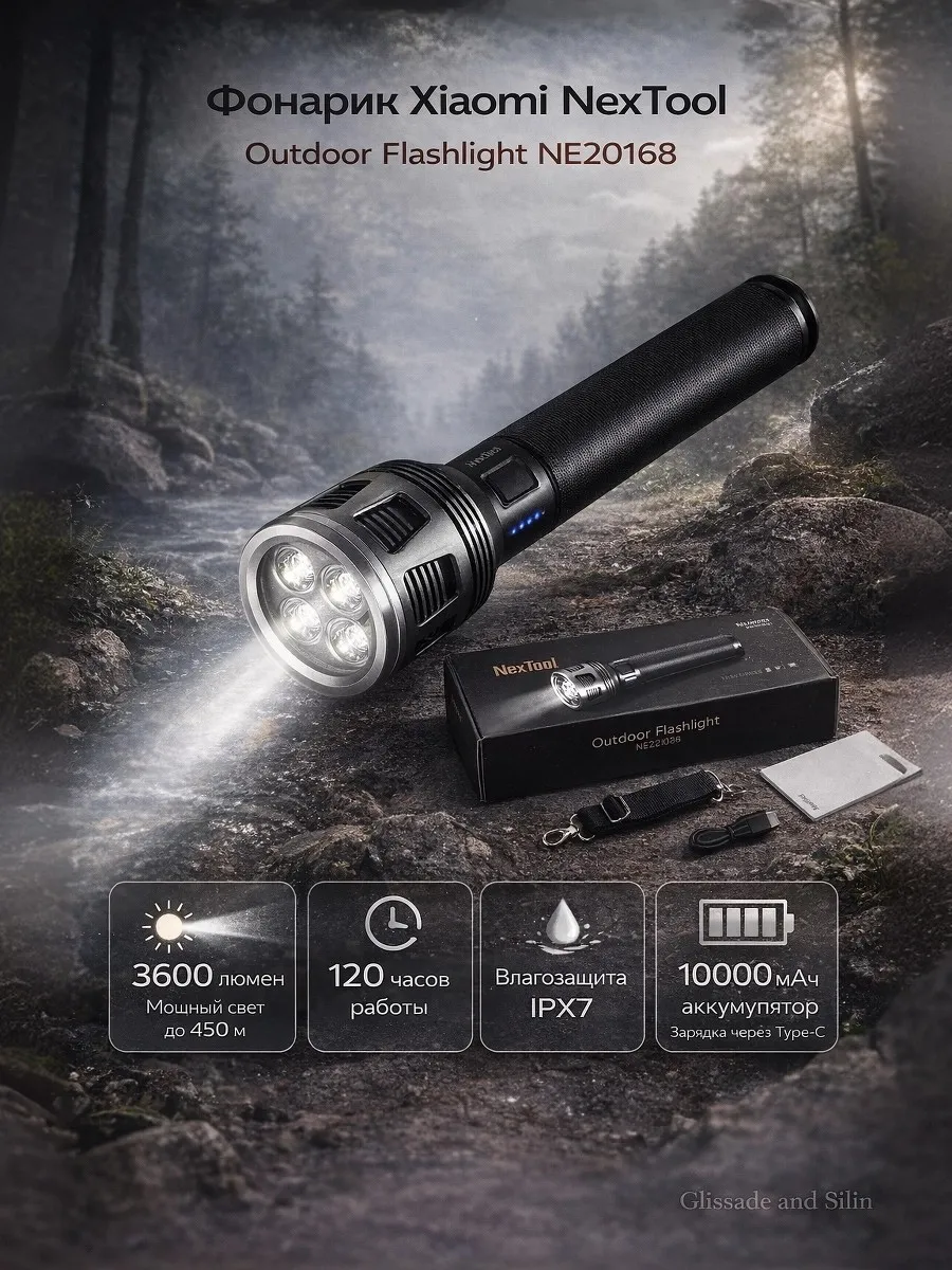 Светодиодный фонарик Xiaomi NexTool Thunder Searching Flashlight 3600 lm (NE20168) 450 метров / 3600 люмен