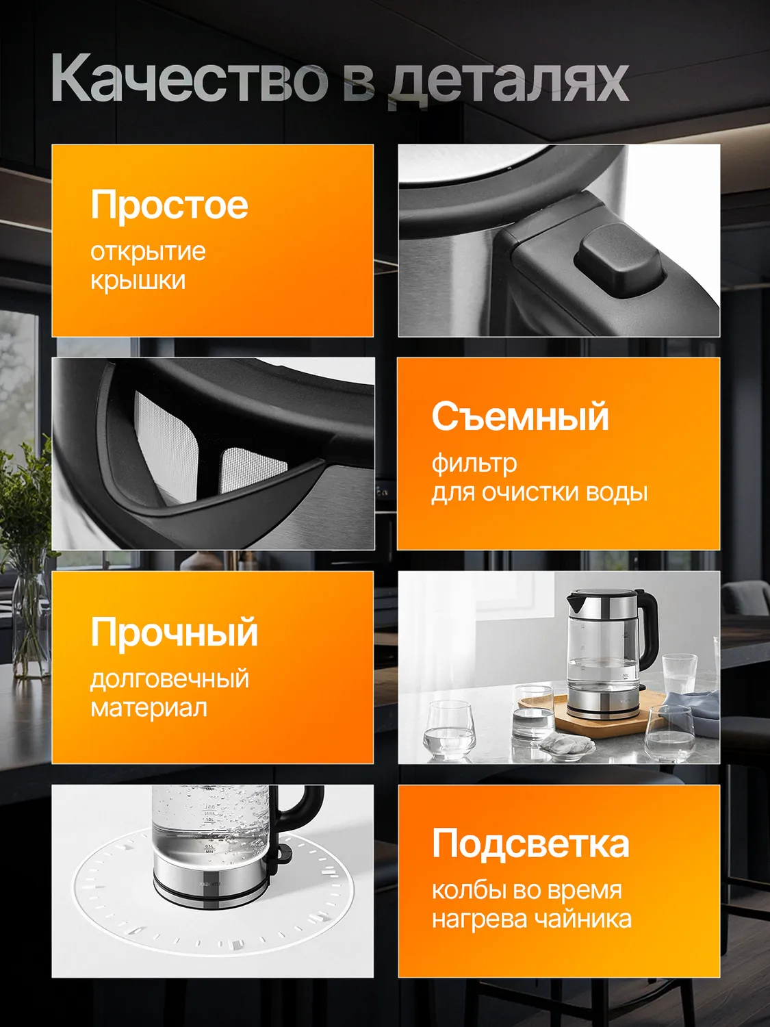 Чайник стеклянный Xiaomi Electric Glass Kettle (MJDSH05FD) 1.7L