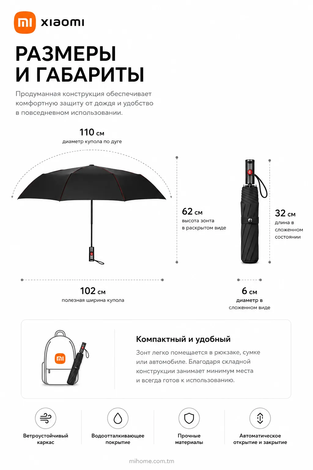 Зонтик автоматический Xiaomi KongGu Automatic Umbrella (Черный)