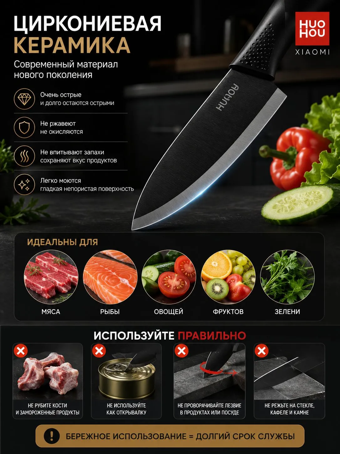 Набор керамических ножей Xiaomi HuoHou Nano Ceramic Knife (HU0010)