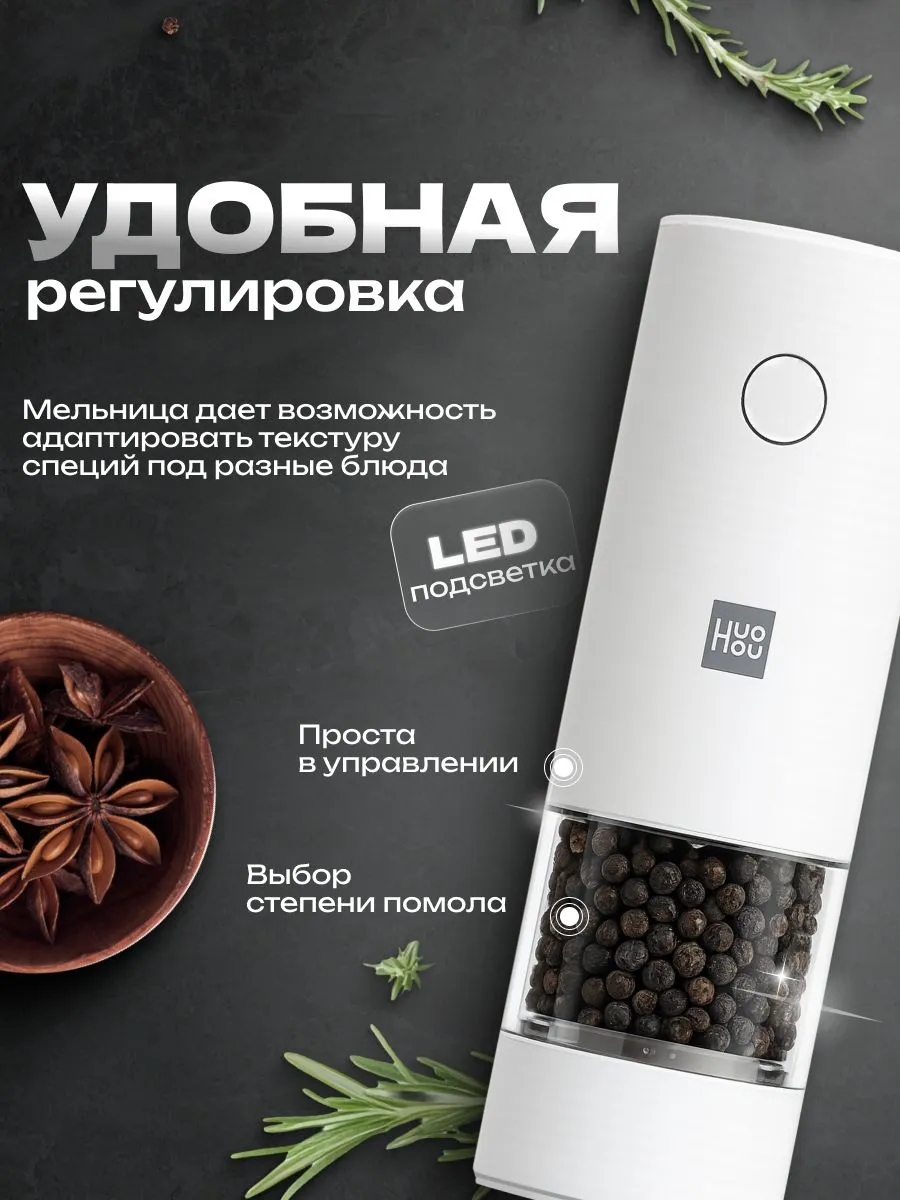 Электрическая мельница для специй Xiaomi HuoHou Electric Grinder Rechargeable (HU0201) Белый