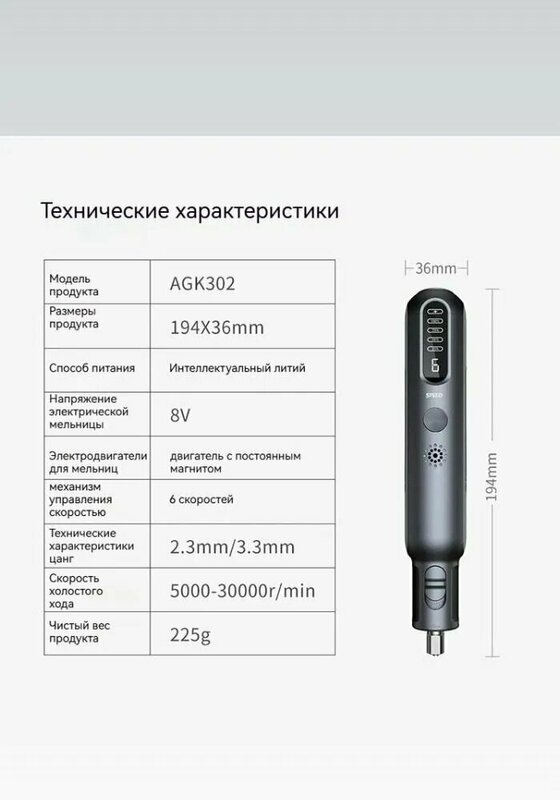 Электрическая шлифовальная (гравировочная) машинка с 52 насадками Xiaomi Greenworks Lithium Electric Grinder Set 8V Black (agk302)