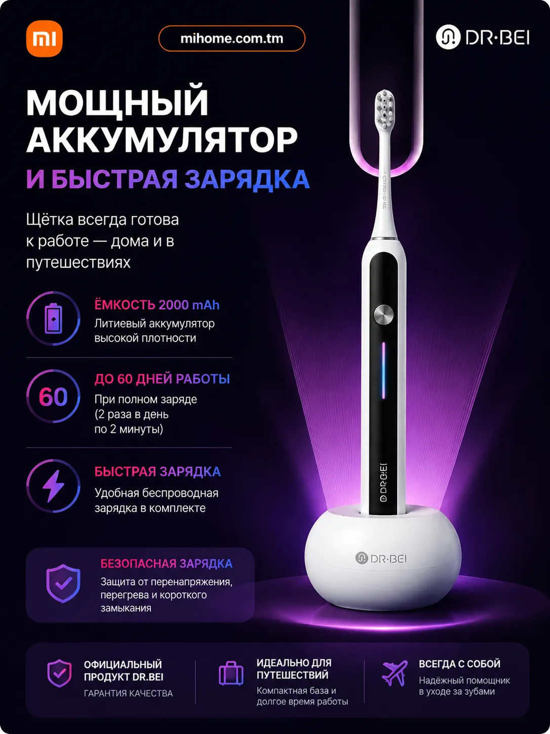Электрическая зубная щетка Xiaomi Dr. Bei Sonic Electric Toothbrush S7 (Белый)