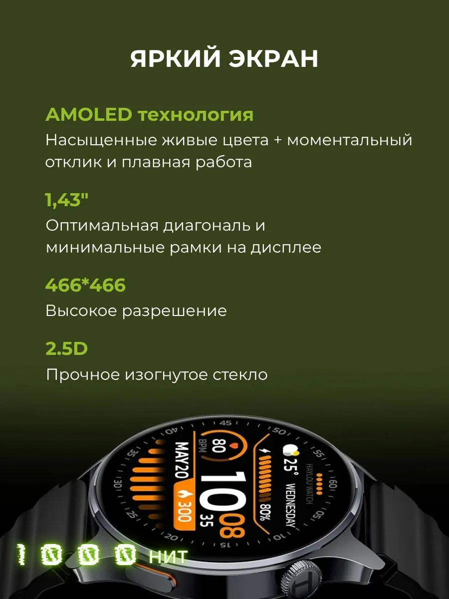 Умные смарт-часы Xiaomi Haylou Watch 4S (Черный) AMOLED 1.43"