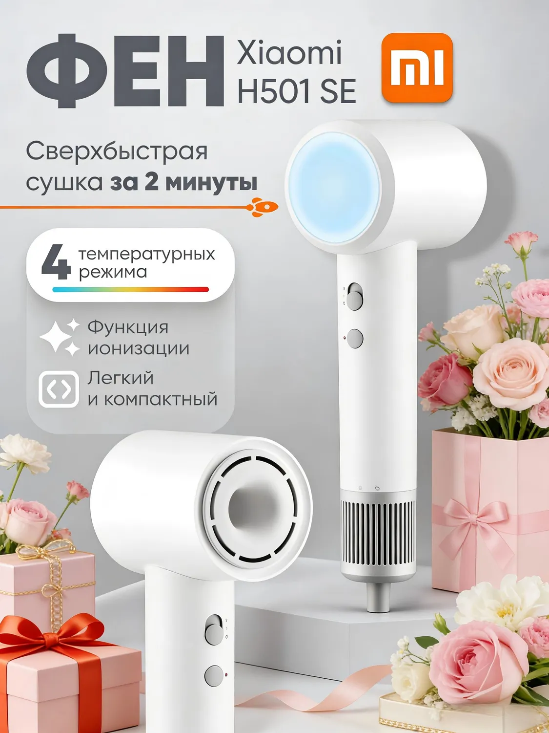 Фен Xiaomi Mijia High Speed Negative Ion Hair Dryer H501SE (GSH509LFW) Молочно-белый