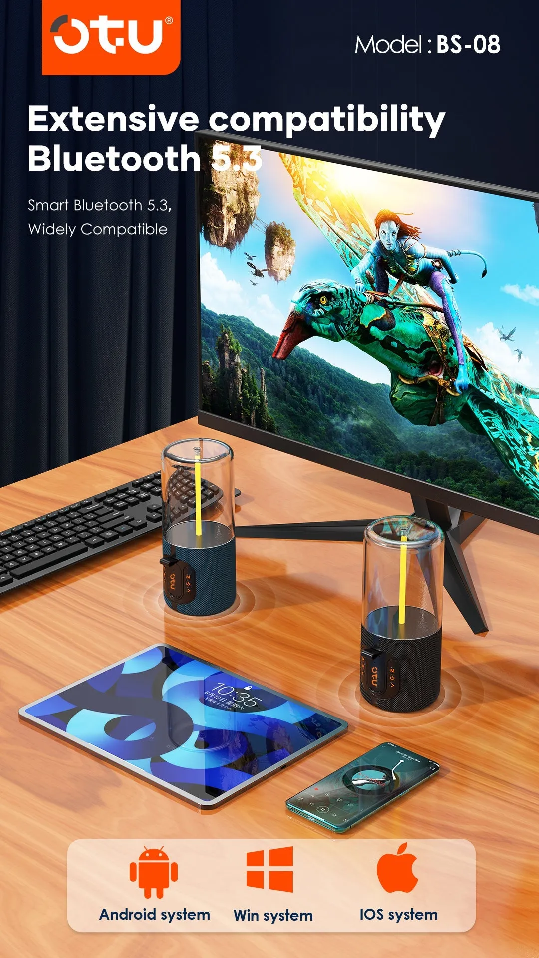 Портативная беспроводная Bluetooth колонка с RGB подсветкой OTU BS-08 (1800 mAh / 5W)