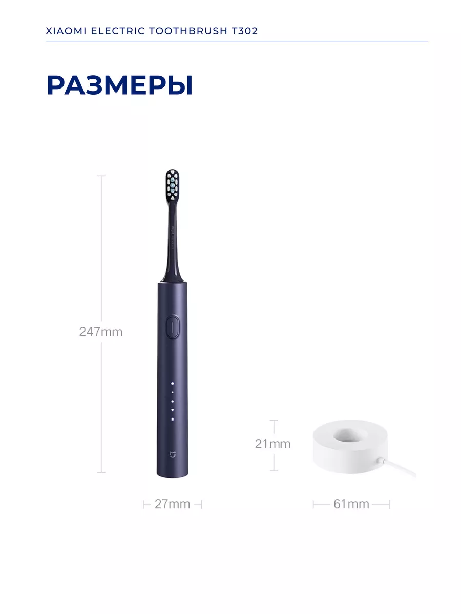 Электрическая зубная щетка Xiaomi Mijia T302 Sonic Electric Toothbrush (MES608) Темно-синий