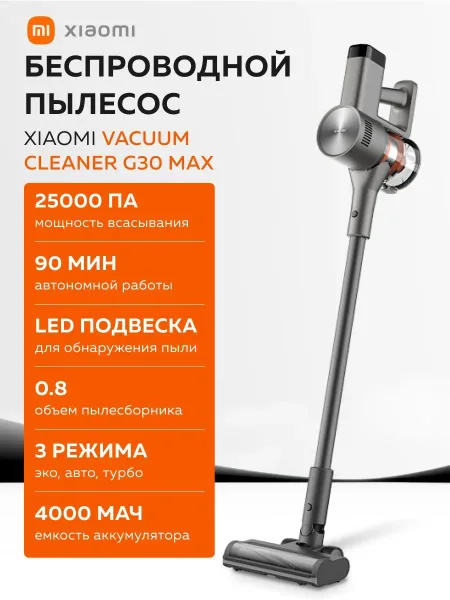 Беспроводной вертикальный пылесос Xiaomi Vacuum Cleaner G30 Max (Темно-серый)