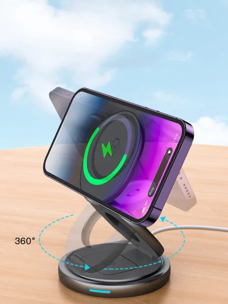 Беспроводное зарядное устройство ZGA WX05 360° Rotation and Folding 3 in 1 Magnetic 15W