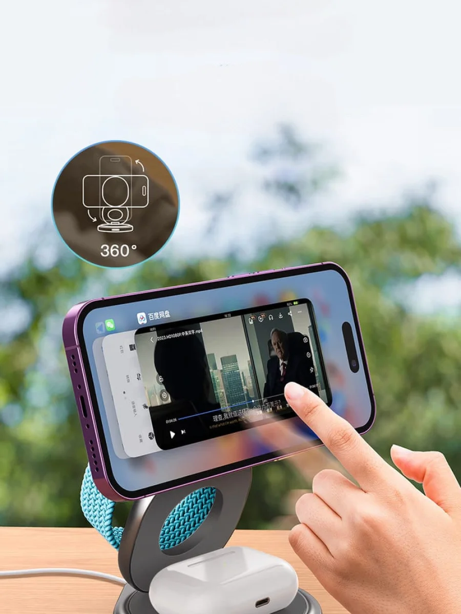 Беспроводное зарядное устройство ZGA WX05 360° Rotation and Folding 3 in 1 Magnetic 15W