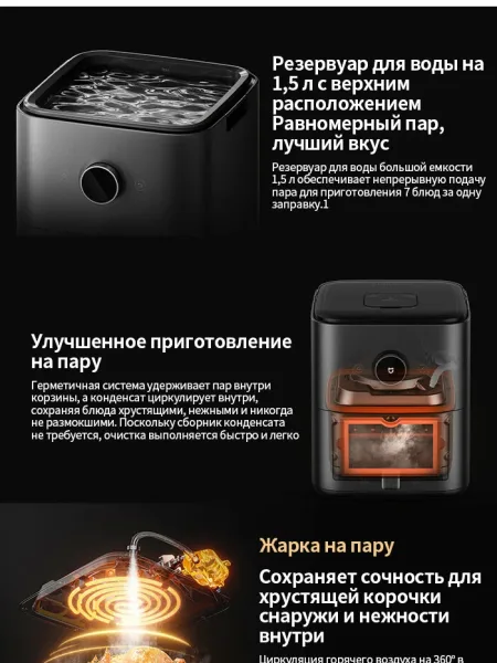 Аэрогриль с функцией пара Xiaomi Mijia Smart Steam Air Fryer 7L (MAF-ST701) Черный