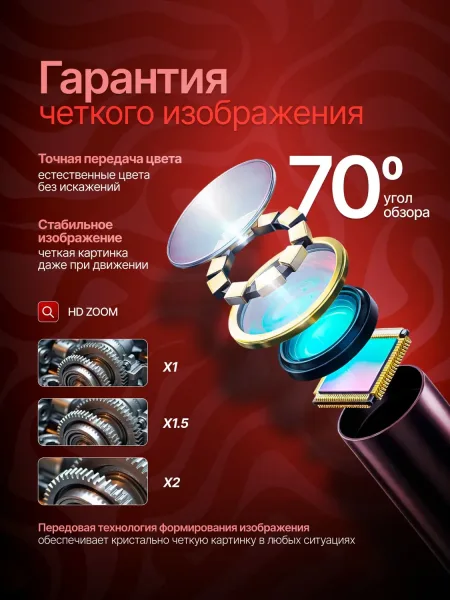 Видеоэндоскоп промышленный c экраном. Модель P70. Двойная камера. Кабель 5 метров, жесткий. Диаметр камеры 8 мм. Led подсветка.